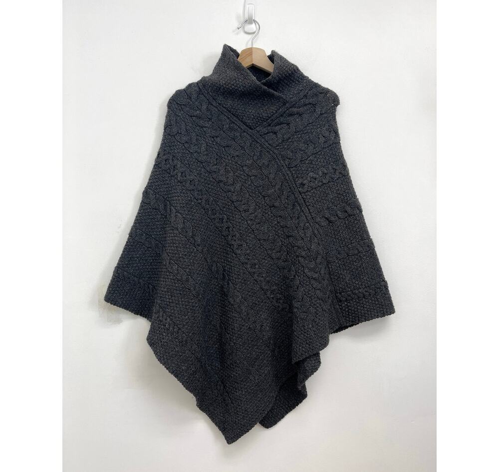 Inis Crafts Cable Knit Merino Wool Chunky Warm Poncho Sweater Ireland Irish S/M